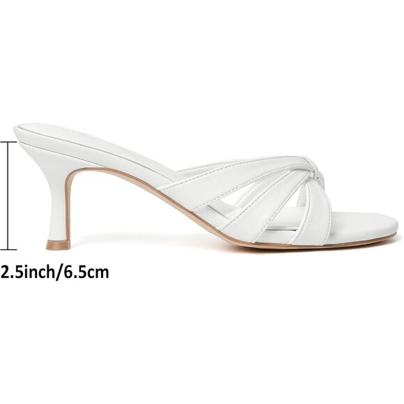 Women Strappy Kitten White Heels Open Toe Mules Thong Sandal for Party Wedding - Picture 2 of 9